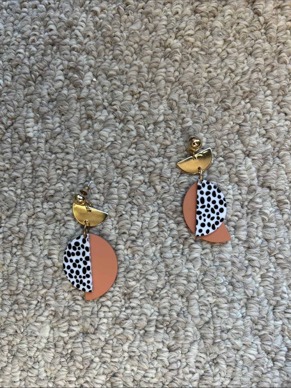 Gold & Terra Cotta Dalmatian Print Drop Earrings - Women Jewelry